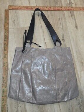 HOBO original Gray Leather Tote Bag with Black Handles